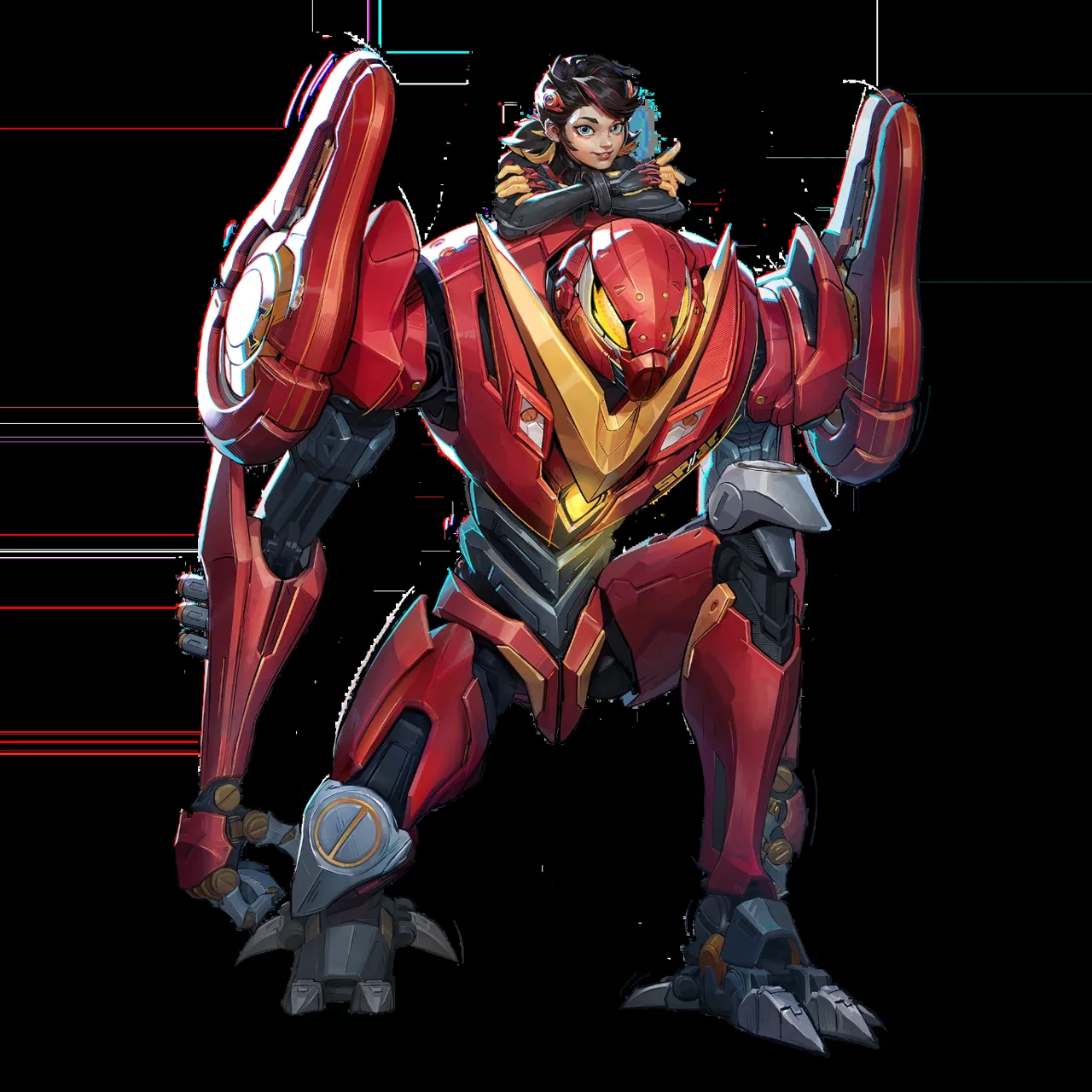 Peni-Parker standing next to her red robot armor