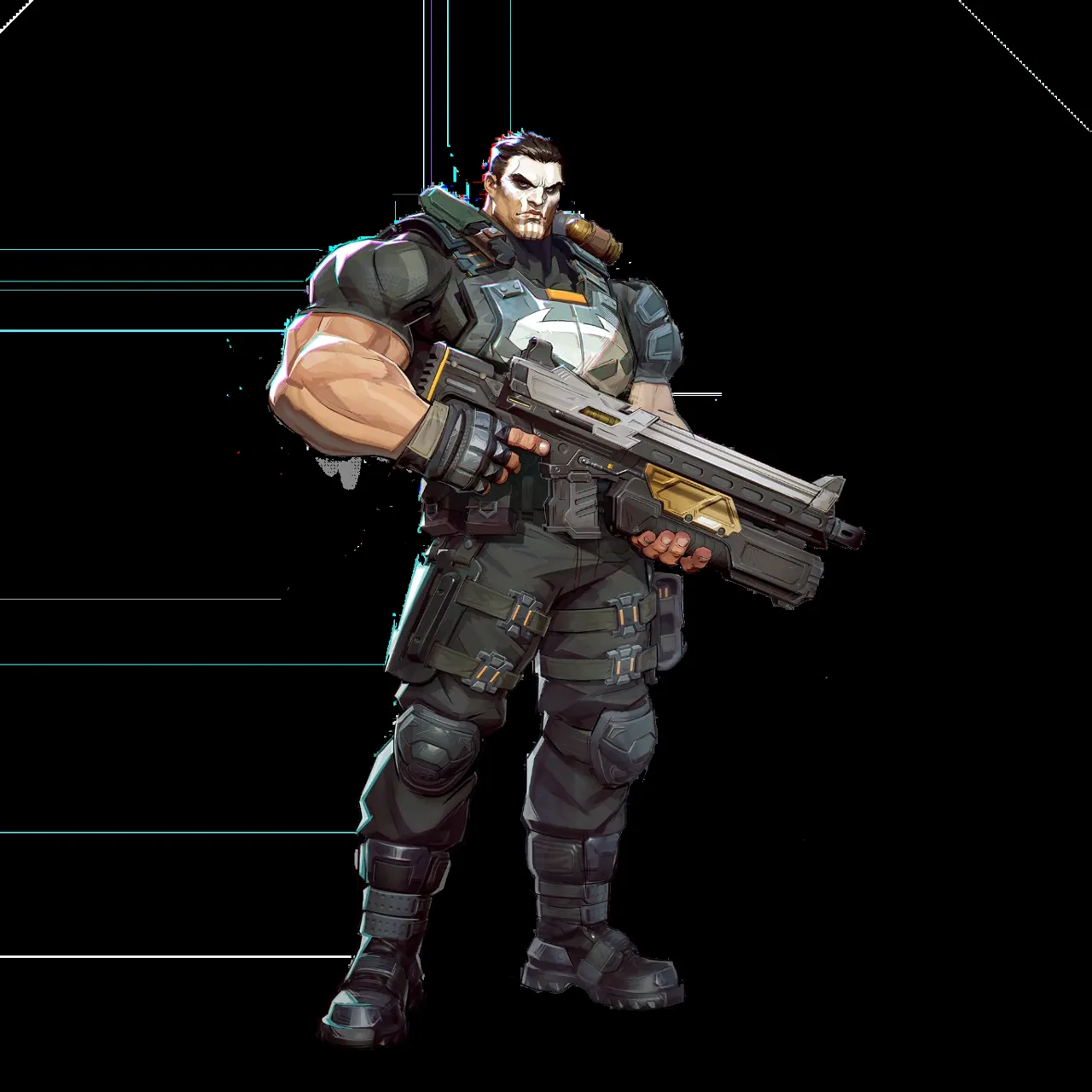 The Punisher holding a light machine gun.