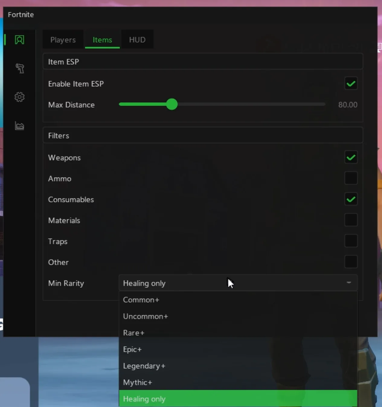 Fortnite cheat — Rarity filter