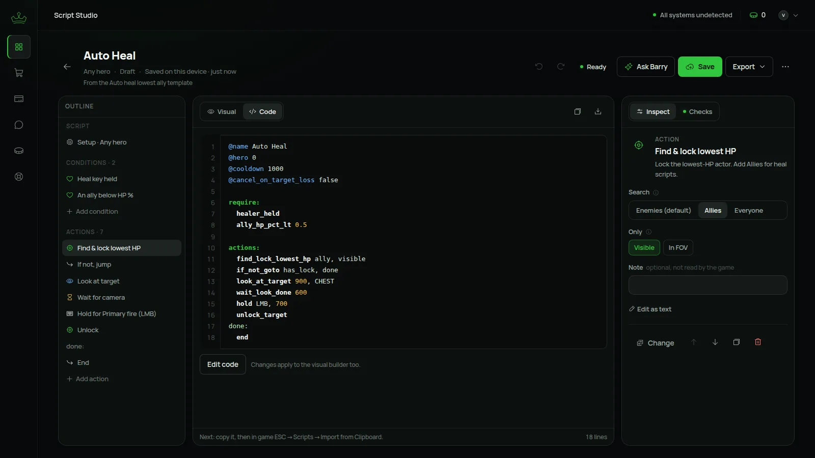 Marvel Rivals Script Studio — Code view