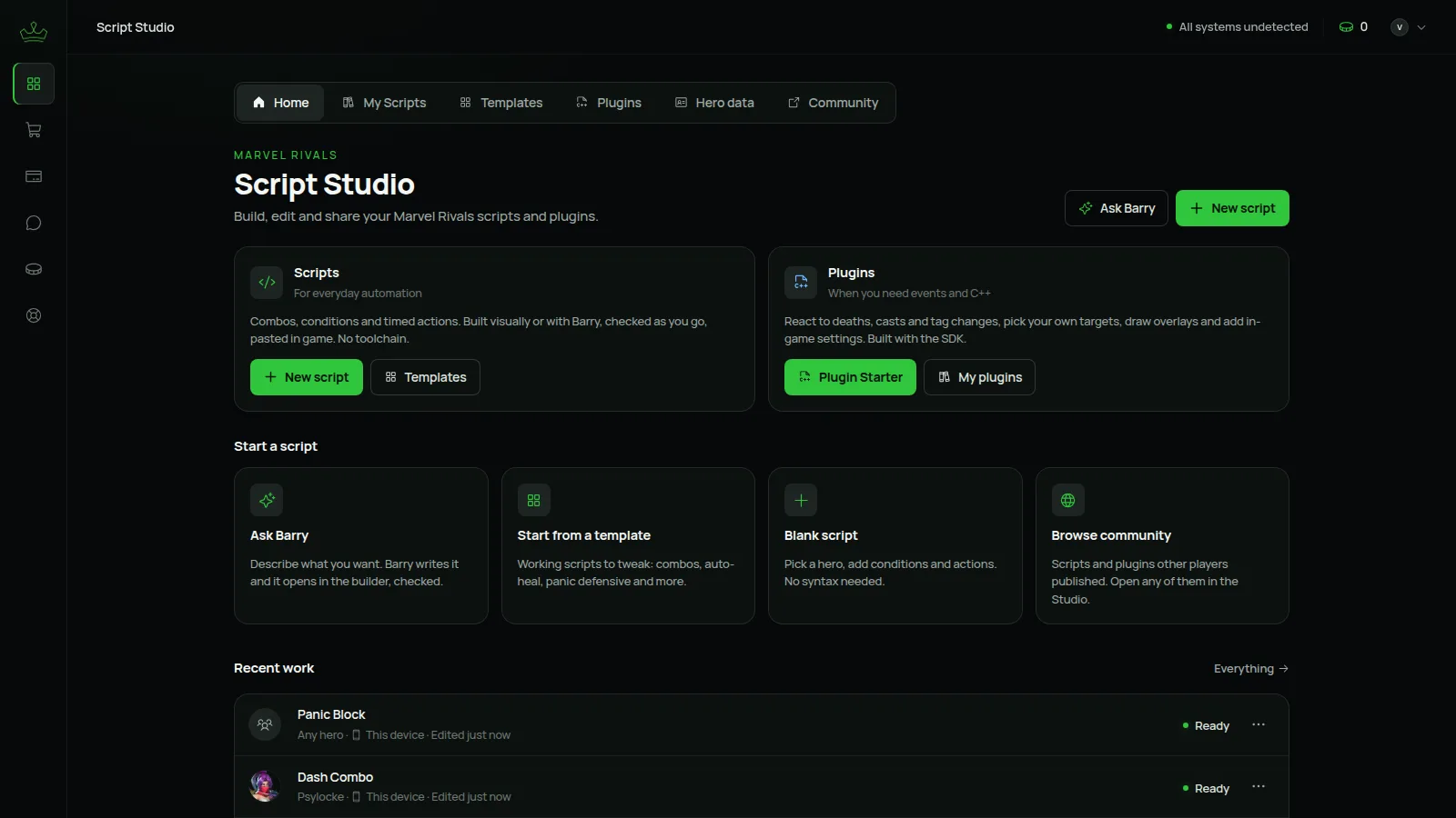 Marvel Rivals Script Studio — Studio home