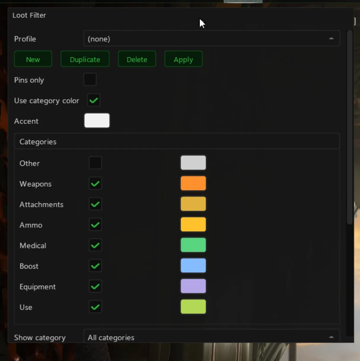 PUBG cheat — Loot filter