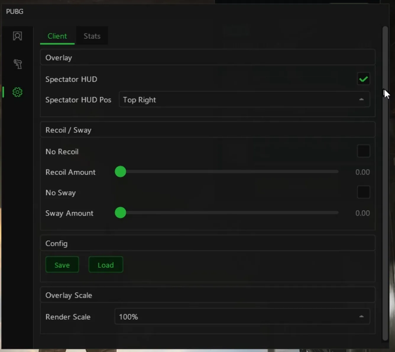 PUBG cheat — Client settings